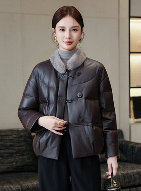 2025新流行绵羊皮羽绒服女短款国风新中式水貂领海宁真皮皮衣外套