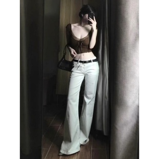 显瘦阔腿拖地裤 白色极简风微喇牛仔裤 辣妹百搭低腰修身 女夏季 新款