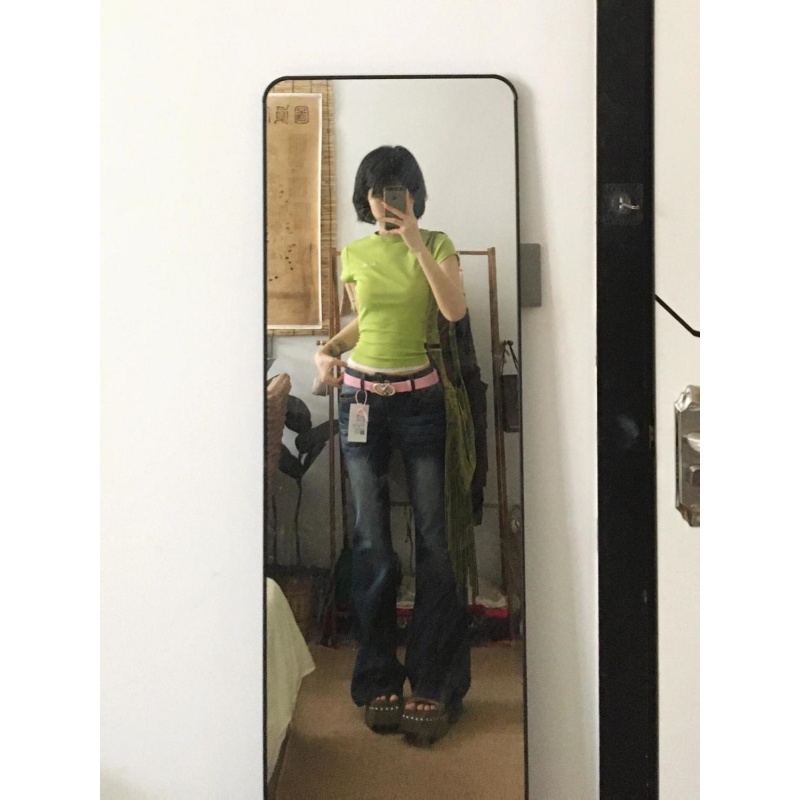 小个子复古牛仔裤女夏季新款学生时尚百搭低腰修身显瘦微喇拖地裤