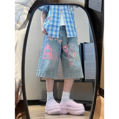 美式复古七分牛仔中裤女夏季新款