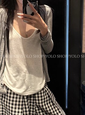 it seven 灰色慵懒风薄款桑蚕丝针织开衫女夏百搭防晒外套上衣