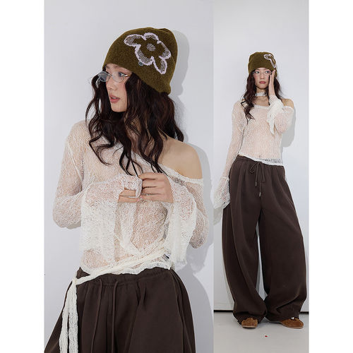 蕾丝罩衫设计感网纱长袖宽松上衣