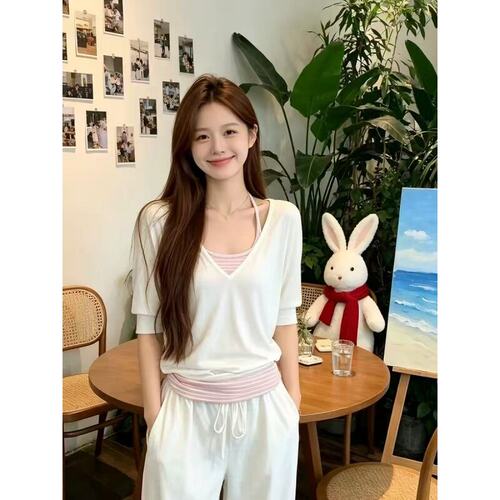 两件套中袖T恤女夏防晒罩衫上衣