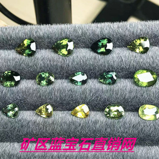 天然蓝宝石裸石水滴椭圆形蓝绿宝石彩宝18K黄金银戒指项链吊坠女