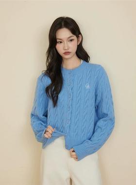 原野空间GRASS SPACE 麻花开衫毛衣女秋冬宽松休闲针织上衣外套潮