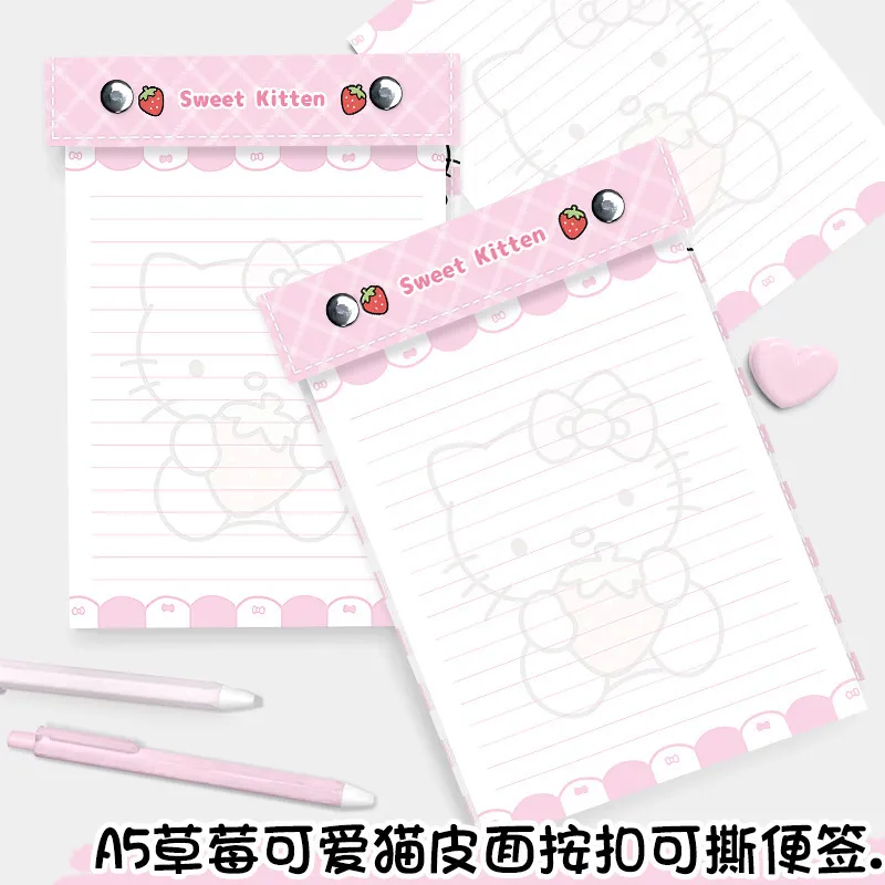 a5皮面板夹按扣可撕便签本草莓可爱猫可爱卡通笔记本可换芯记事本