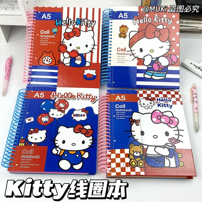 卡通kitty线圈本A5横线分类笔记本彩页手账记事本子日记外贸