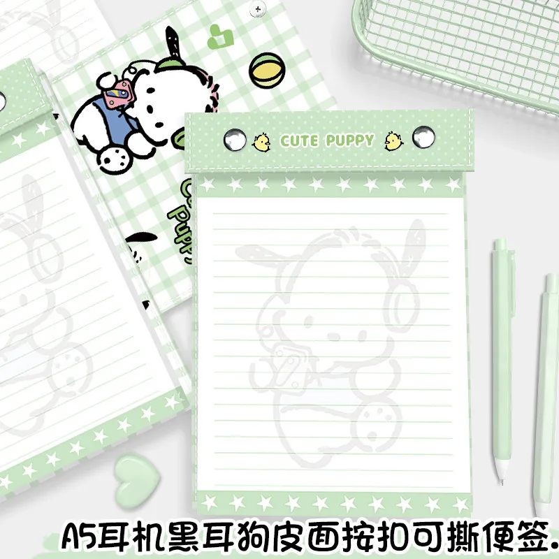 a5按扣便签本可撕可换芯笔记本耳机黑耳狗记事本卡通皮面板夹
