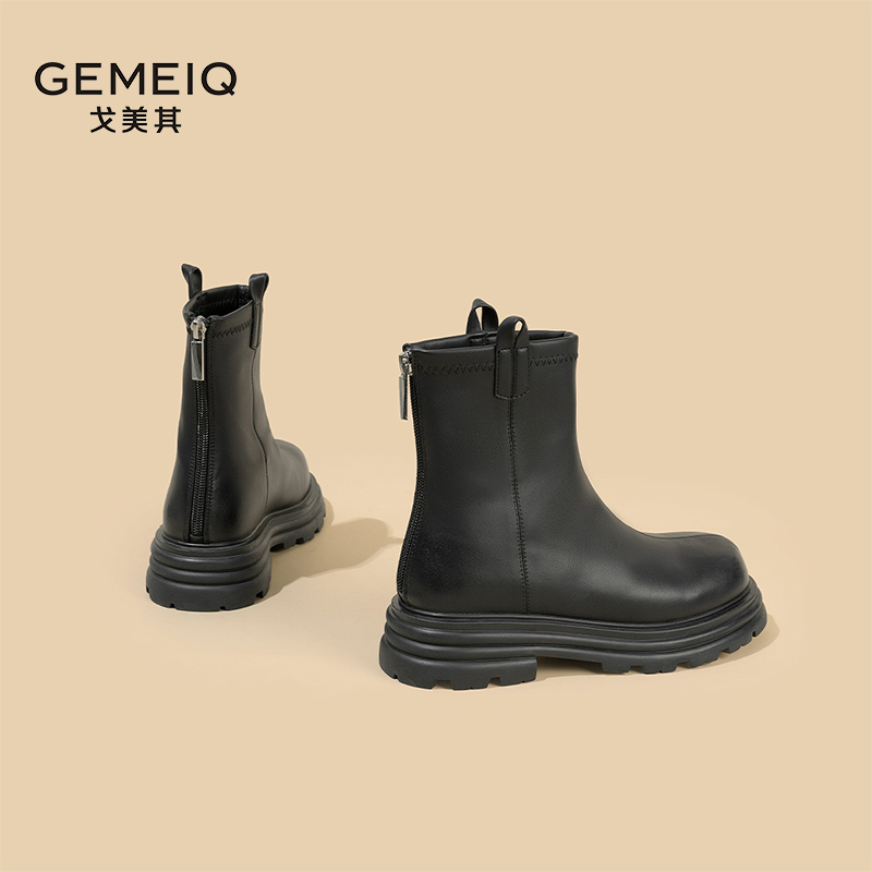 戈美其厚底增高时装靴秋冬女鞋加绒保暖英伦短靴防滑舒适马丁靴女