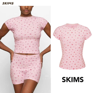 情人节正品SKIMS Life卡戴珊同款塑身衣粉红碎花短袖吊带背心上衣