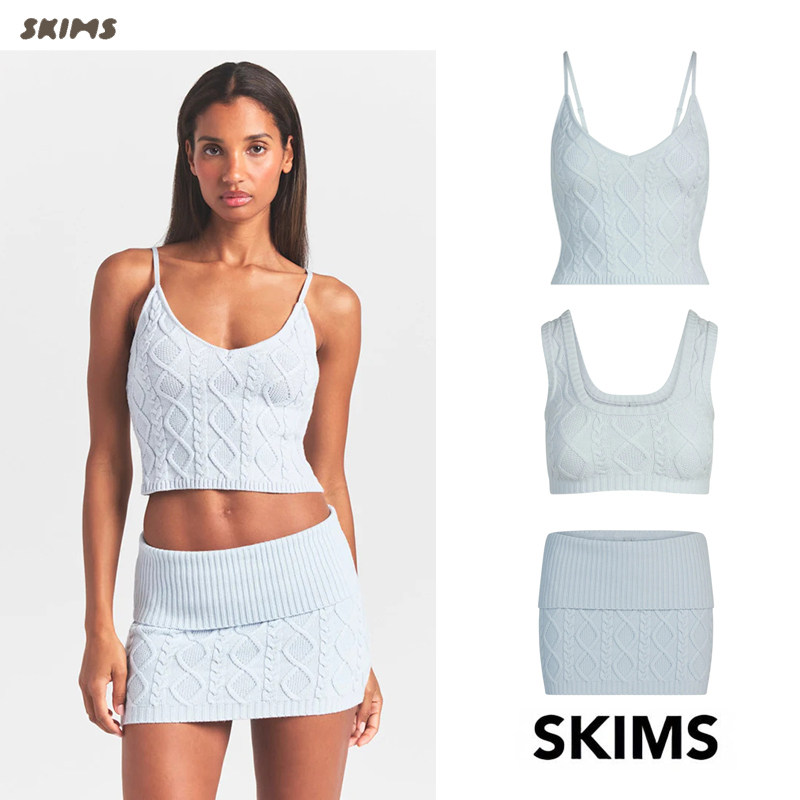 正品SKIMS毛衣复古麻花针织吊带背心短裤性感舒适内搭短裙套装女