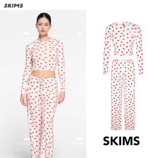 正品现Skims情人节限定桃心莫代尔舒家居服 短款长袖T恤睡衣套装