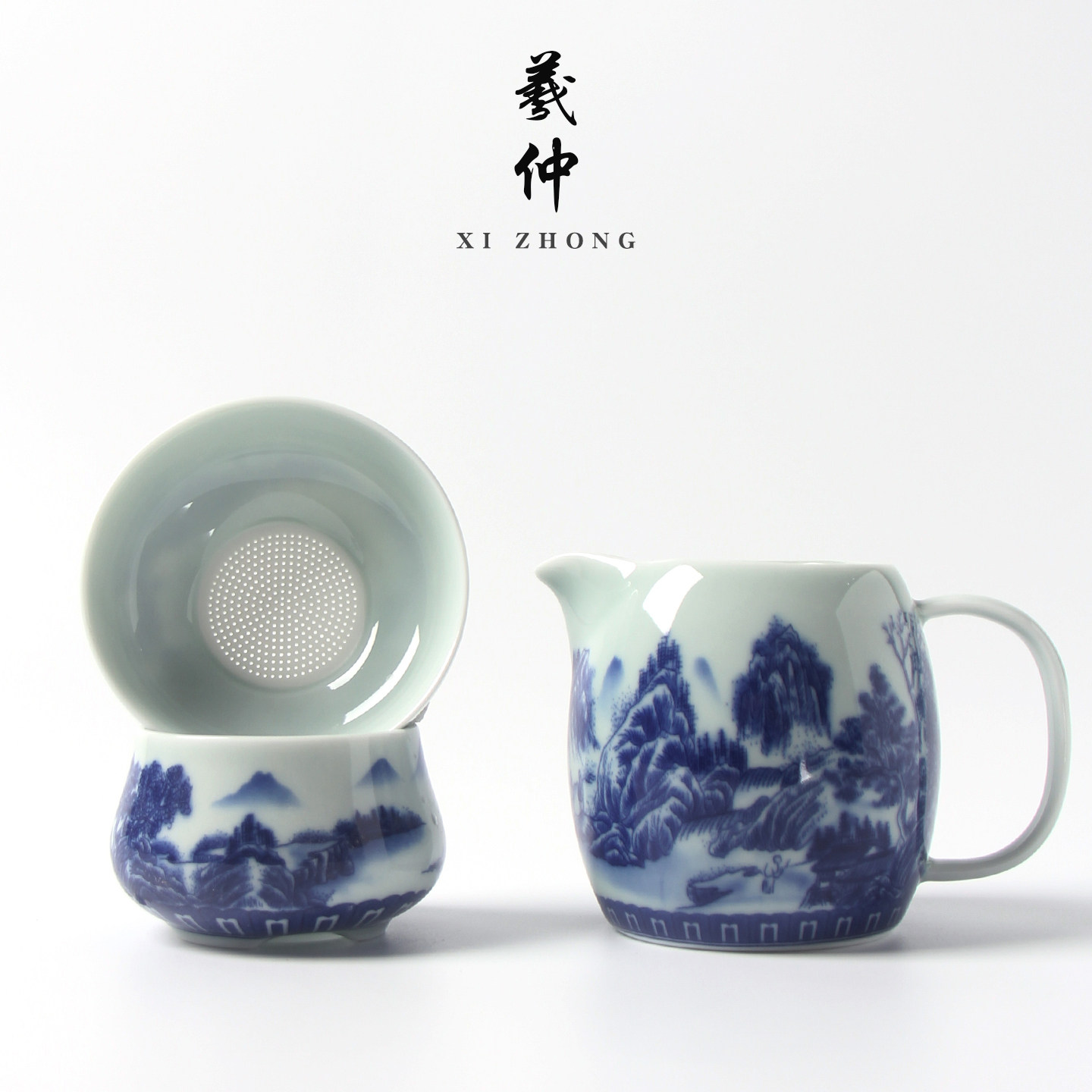 青花瓷过滤网茶滤公道杯图片