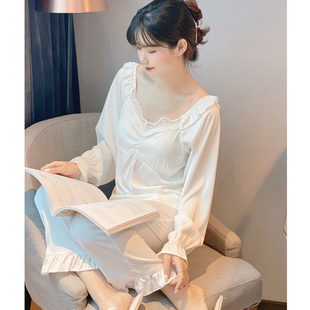 两件套白色家居服蕾丝冰丝睡衣女 Daily Gtra 甜美性感蕾丝 长袖