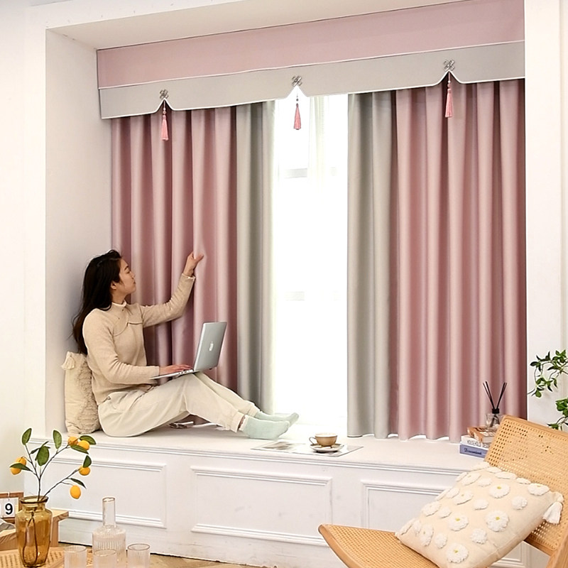 免打孔飘窗短帘全遮光布简约现代公主风温馨婚房帘l型u型窗帘窗幔
