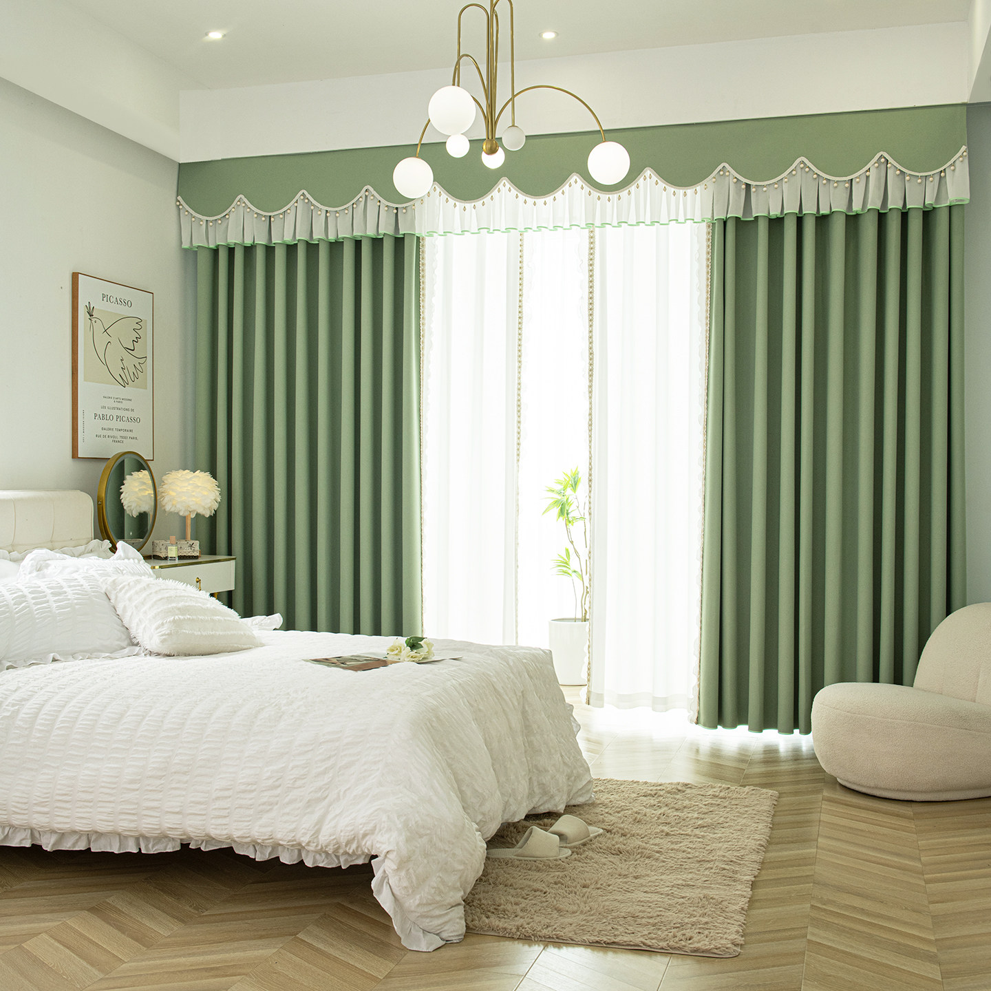 卧室窗帘加厚全遮光双面雪尼尔抗菌环保轻奢简约现代客厅窗幔定制