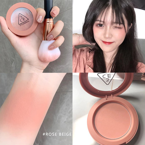 3ce秋冬腮红单色液体腮红mono pink南瓜脏橘吃土色胭脂rose beige