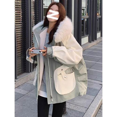 胖mm大码女装大毛领工装派克棉服