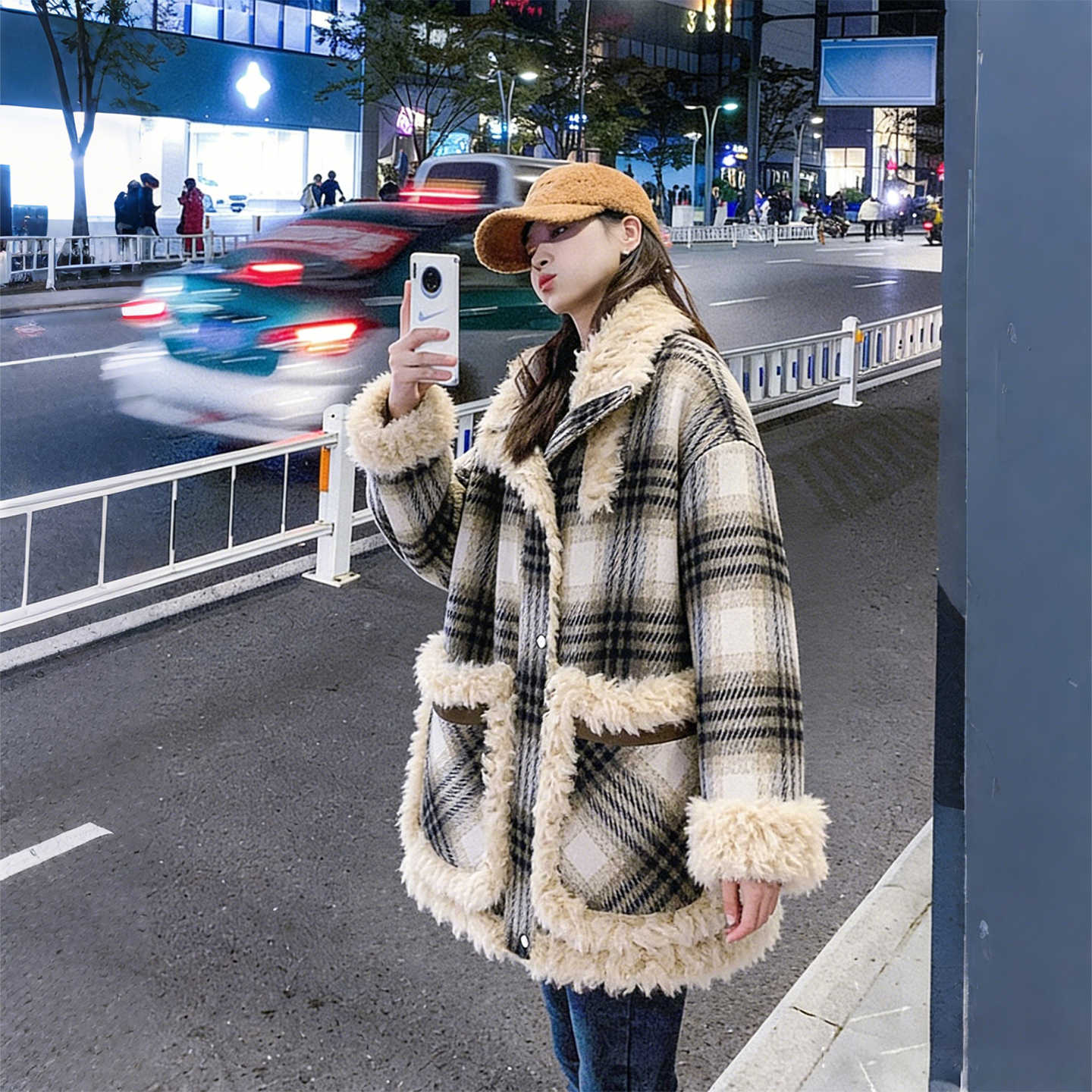 大码女装羊羔毛保暖棉服外套