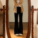 女梨型高腰显瘦百搭喇叭裤 胖mm复古黑色开叉微喇牛仔裤 潮 女装 大码