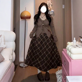 胖mm复古学院风格 大码 女装 纹毛呢半身裙女高腰显瘦遮肉A字长裙潮