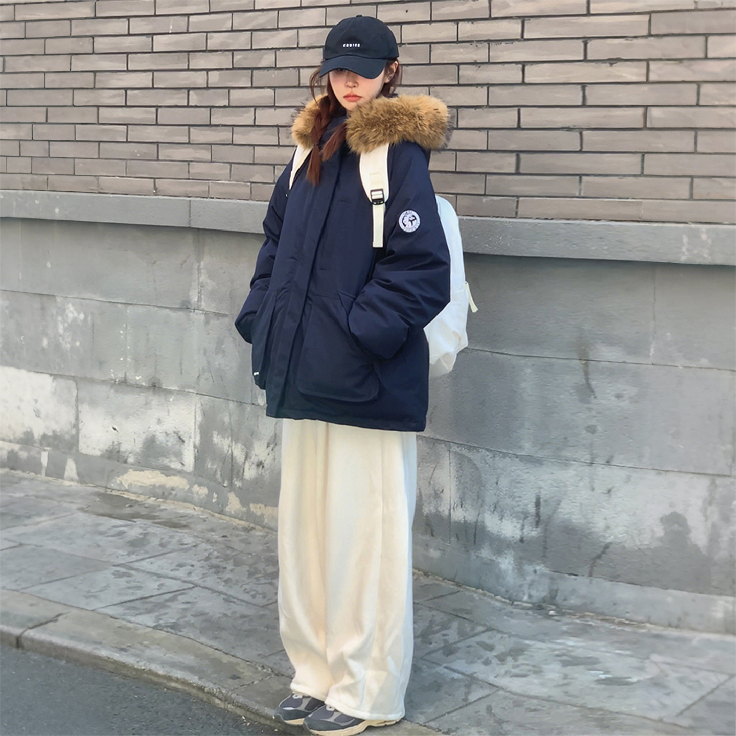 特大码女装韩版毛领派克棉服