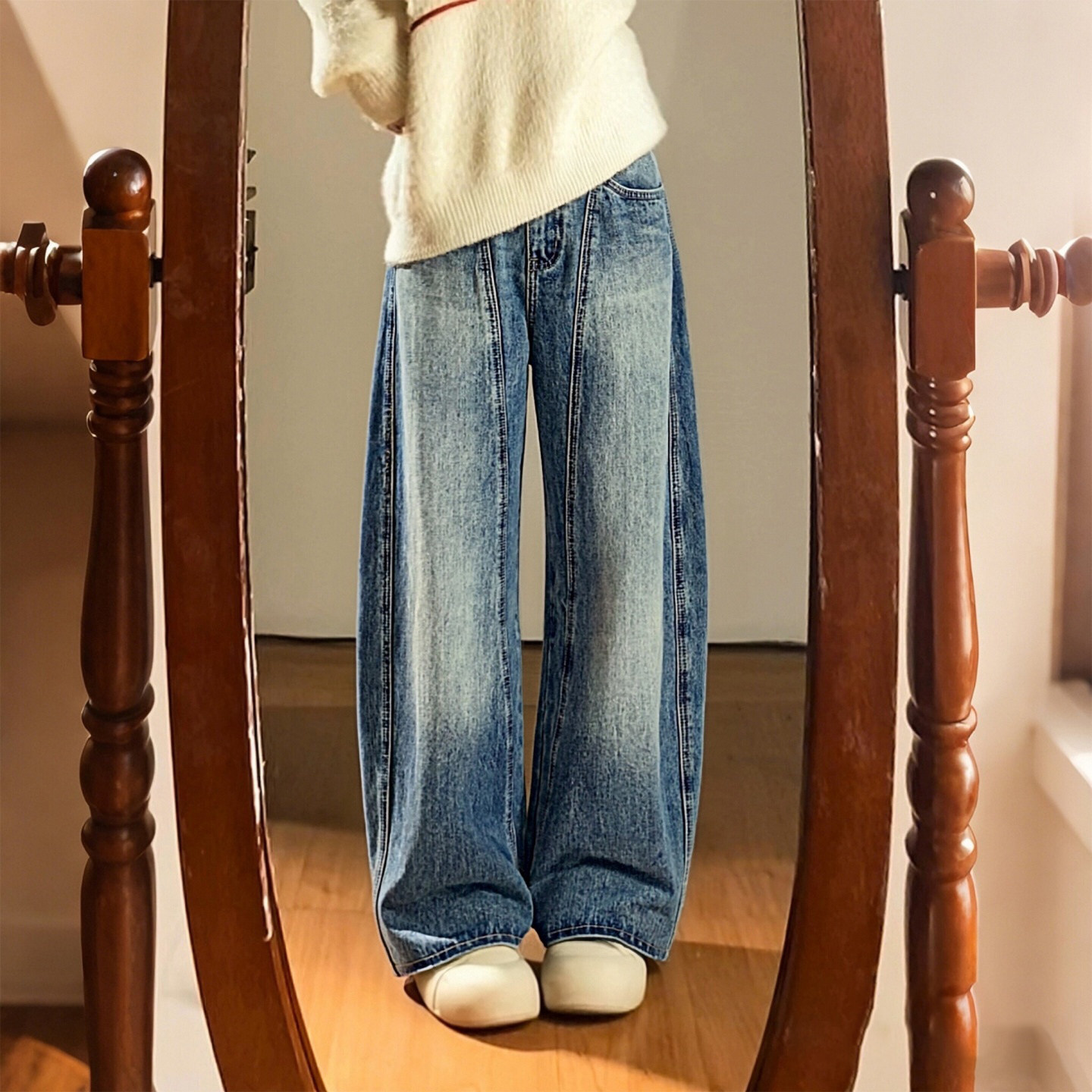 特大码女装胖mm复古百搭阔腿牛仔裤女高腰显瘦遮胯宽松百搭直筒裤,女装/女士精品,大码裤装,淘宝优惠券,粉丝福利购,淘宝优惠卷