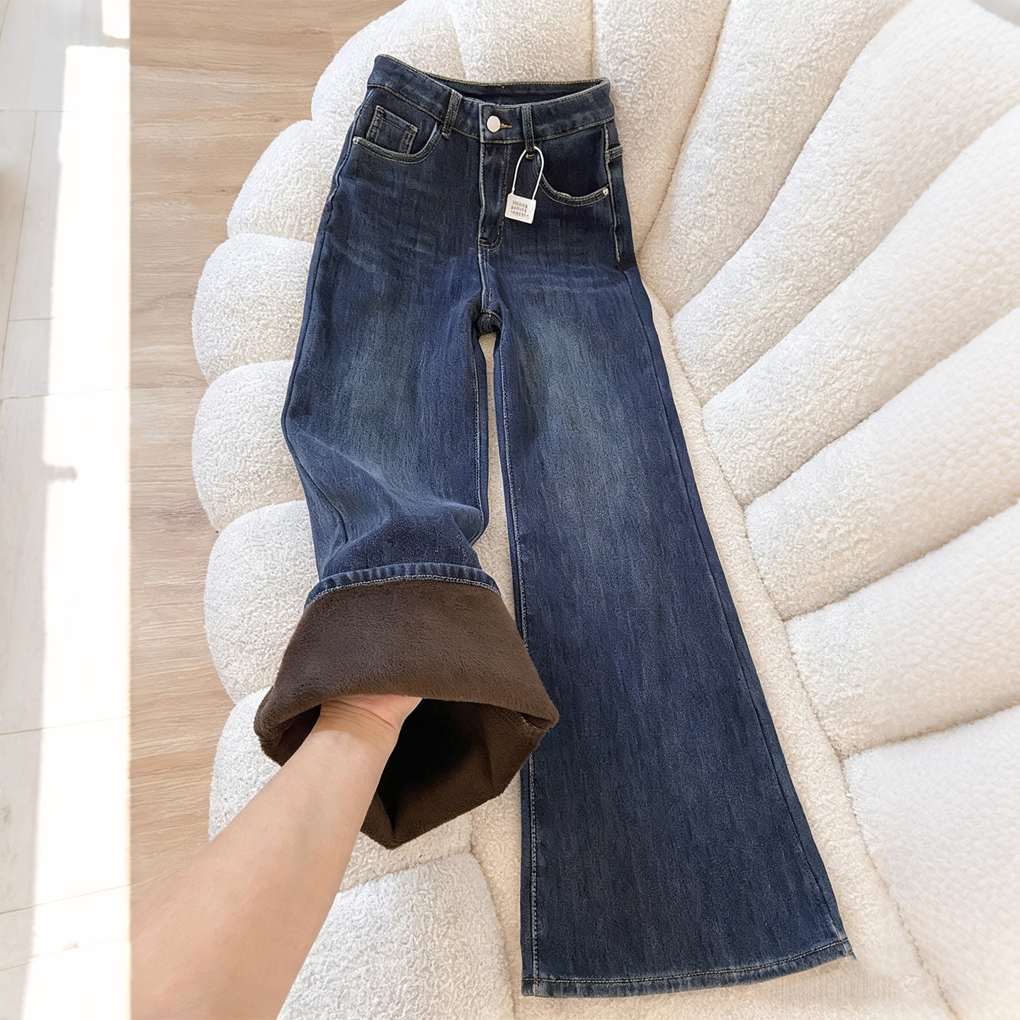 大码女装加绒加厚阔腿牛仔裤