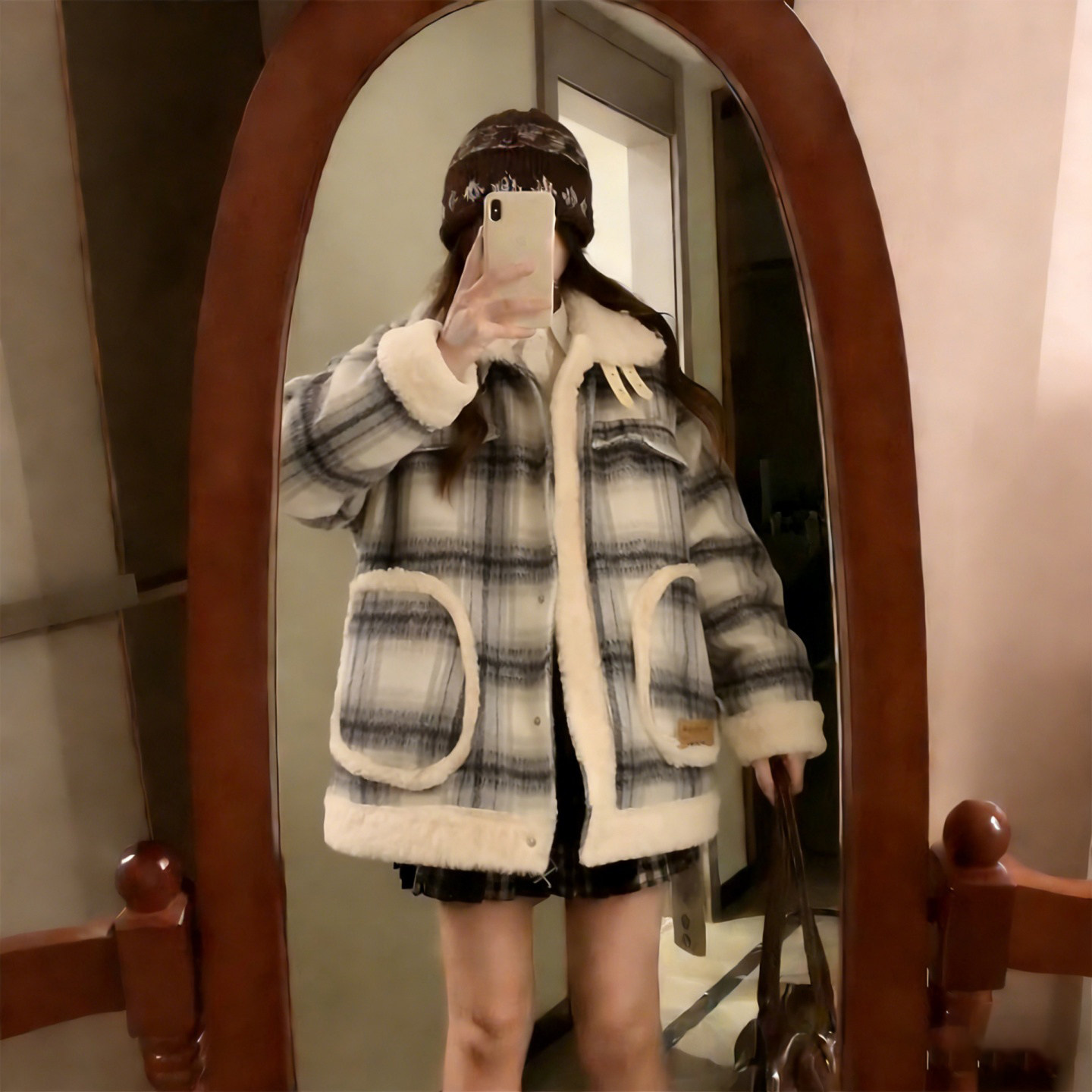 300斤大码女装胖mm慵懒风格纹拼接棉服女宽松显瘦羊羔毛棉衣外套,女装/女士精品,大码棉服,淘宝优惠券,粉丝福利购,淘宝优惠卷