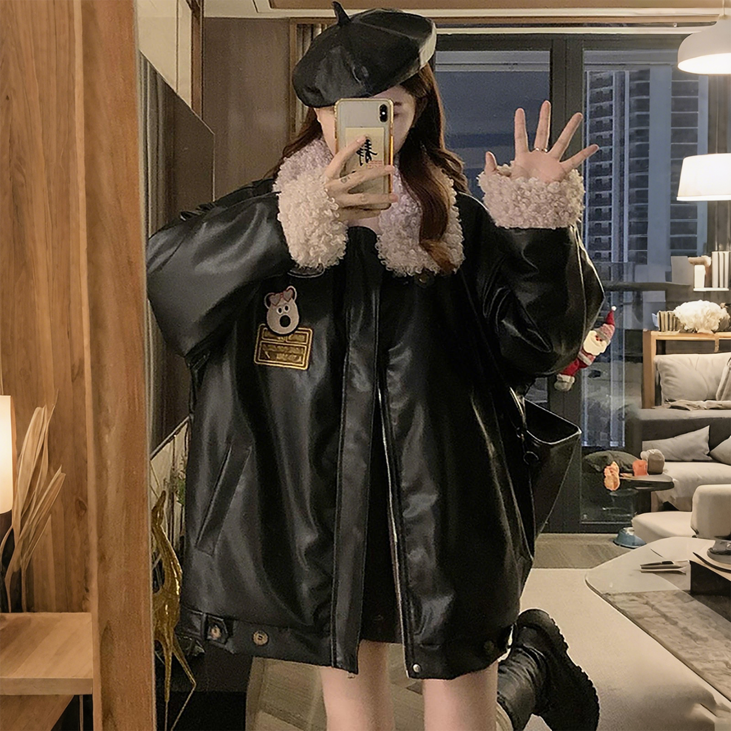 特大码女装卡通羊羔绒皮衣棉服