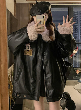 特大码女装卡通羊羔绒皮衣棉服