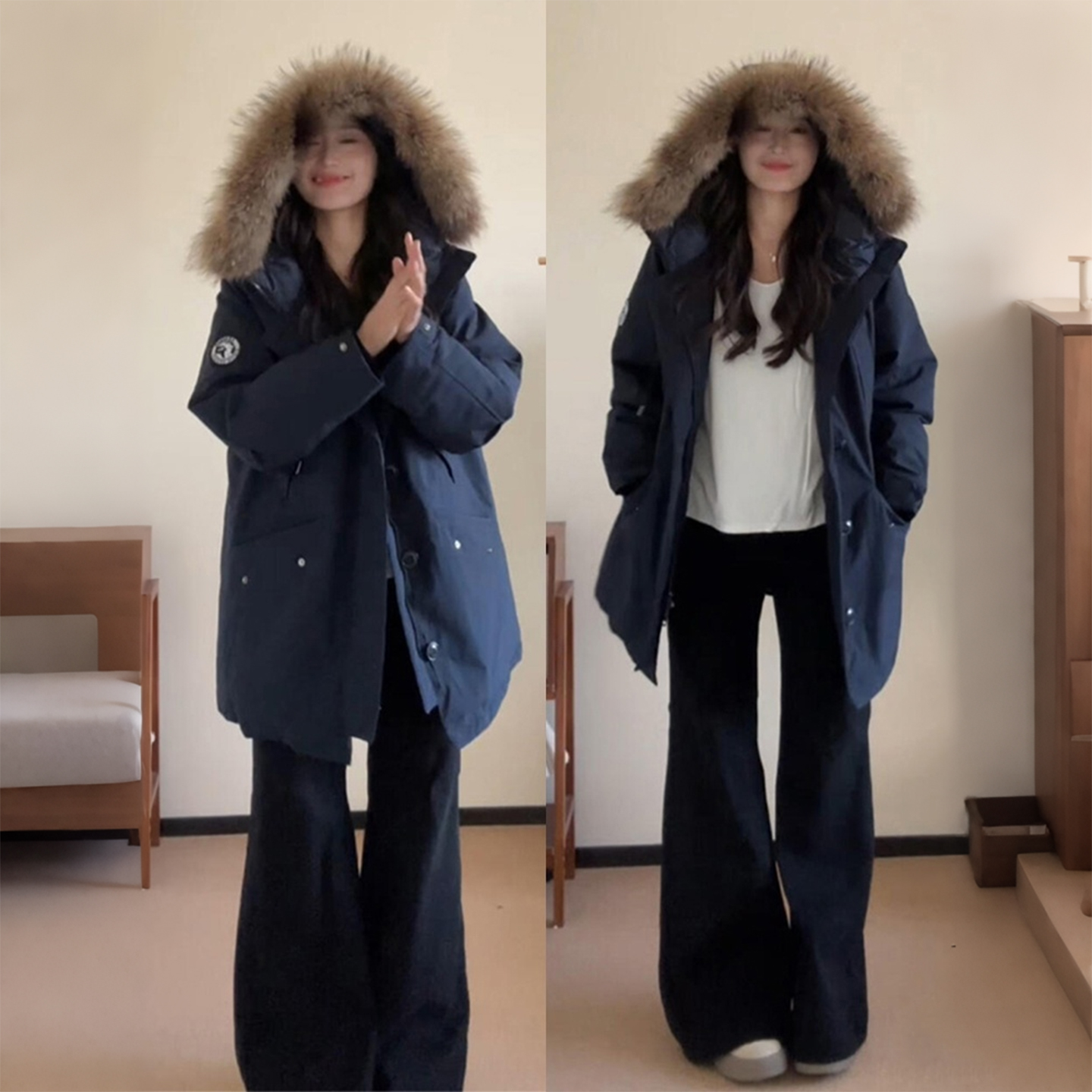 特大码女冬季连帽加厚派克棉服
