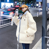 胖mm设计感卡通印花棉服女冬季 特大码 女装 宽松加厚保暖棉袄外套潮