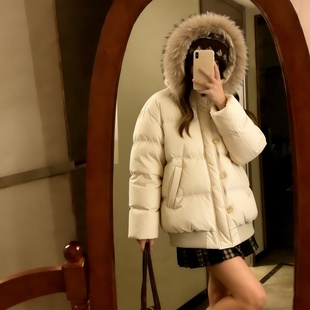 加厚保暖棉袄外套 宽松百搭连帽毛领棉服女冬季 300斤胖mm大码 女装