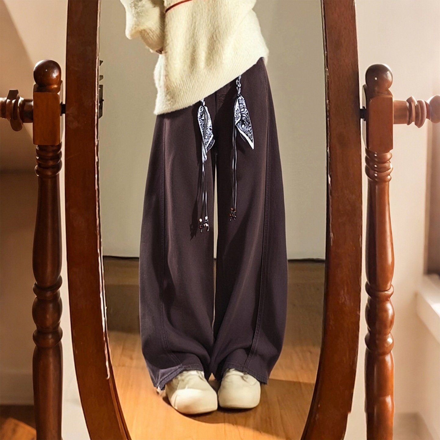 特大码女装胖mm加肥加大美拉德风咖色阔腿裤女高腰显瘦直筒拖地裤,女装/女士精品,大码裤装,淘宝优惠券,粉丝福利购,淘宝优惠卷