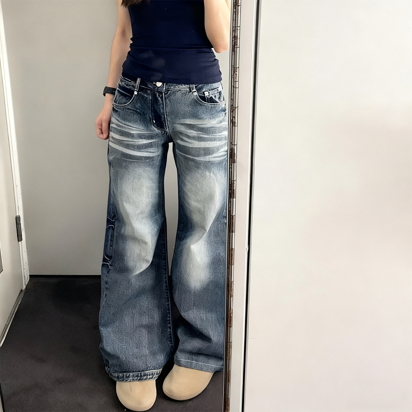 大码女装胖mm加肥加大复古牛仔裤