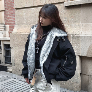 设计感毛领棉服女冬季 胖mm时尚 宽松加厚保暖百搭棉衣外套 女装 大码