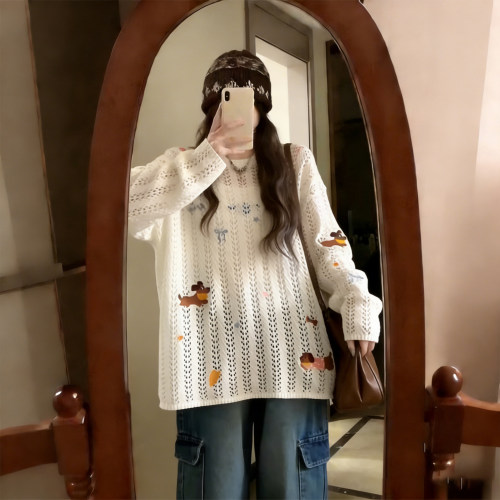 大码美式卡通镂空防晒针织罩衫