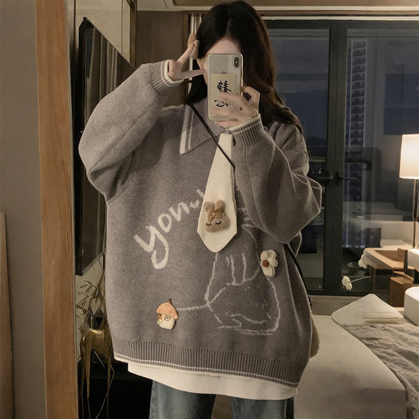 特大码女装胖mm立体卡通Polo领针织衫女宽松学院风洋气毛衣上衣潮,女装/女士精品,大码内搭,淘宝优惠券,粉丝福利购,淘宝优惠卷