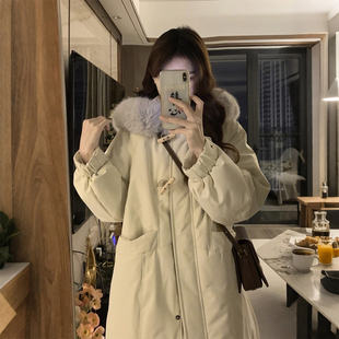 保暖棉衣外套 胖mm设计感牛角扣大毛领棉服女加厚中长款 特大码 女装