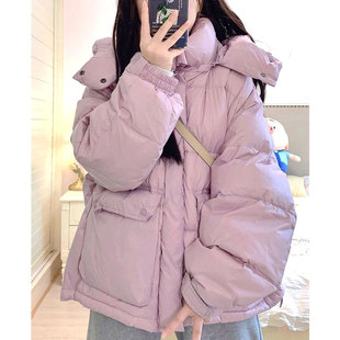 新款 学院风连帽棉衣棉服冬季 女装 宽松加厚面包服 300斤胖mm大码