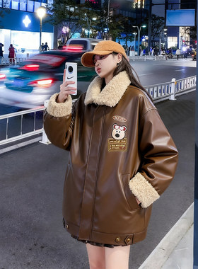 特大码女装胖mm羊羔绒皮衣棉服