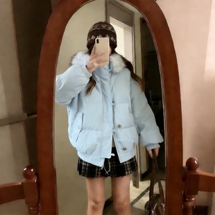 毛绒连帽棉服女冬季 韩版 显瘦加厚保暖棉衣外套潮 女装 300斤特大码