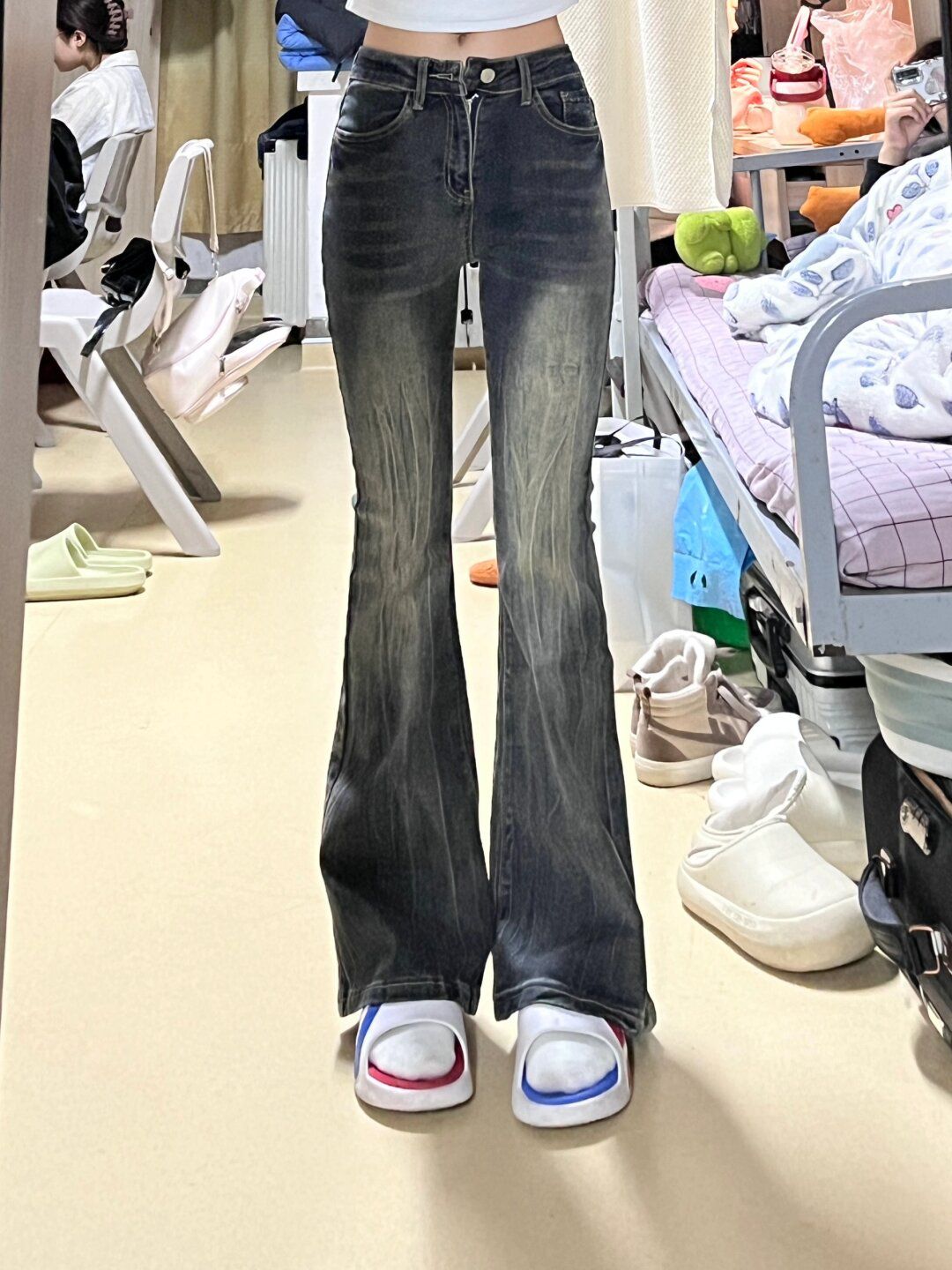春秋胖mm大码微喇叭牛仔裤