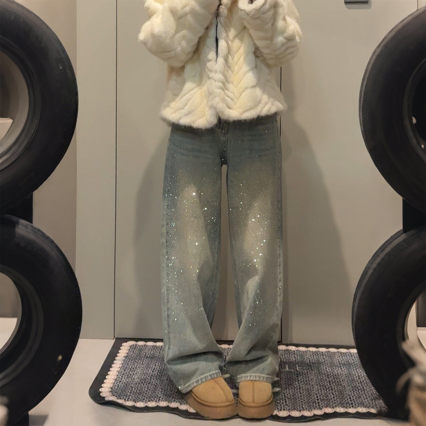 特大码女装胖mm美式烫钻百搭阔腿牛仔裤女高腰显瘦显瘦直筒长裤潮,女装/女士精品,大码裤装,淘宝优惠券,粉丝福利购,淘宝优惠卷