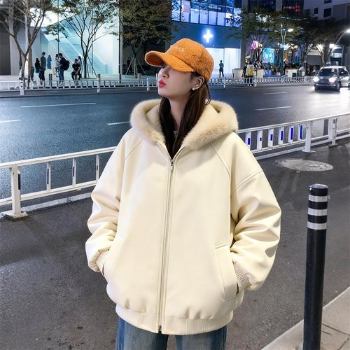 300斤大码女装胖mm毛领连帽外套