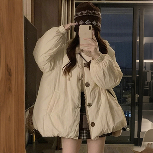 棉服女冬季 胖mm韩系复古宽松开衫 加厚面包服通勤棉衣外套 女装 大码