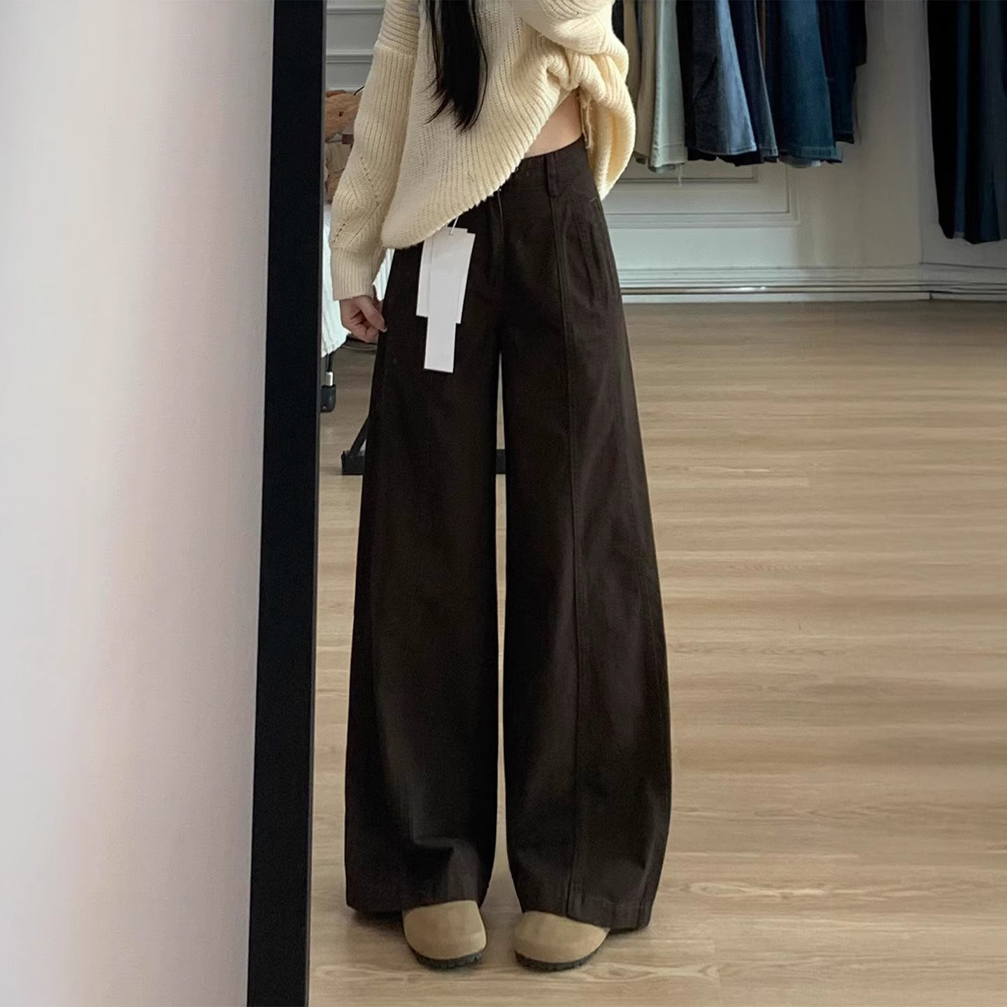 特大码女装胖mm美式高腰阔腿牛仔裤女宽松显瘦百搭咖色直筒长裤潮,女装/女士精品,大码裤装,淘宝优惠券,粉丝福利购,淘宝优惠卷