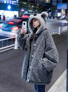 特大码可爱小熊耳朵棉服