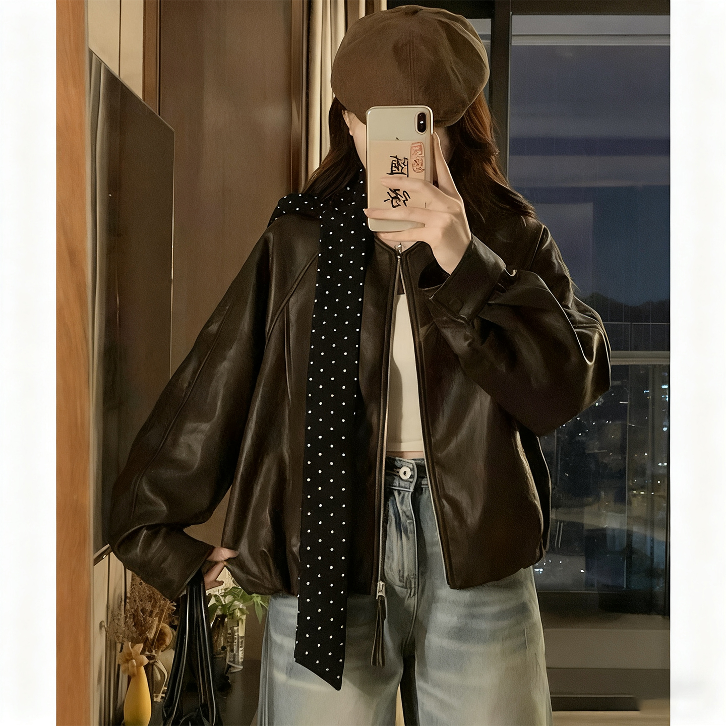 特大码女装复古机车风PU皮夹克